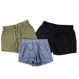 Old Navy lot of 3 Linen Drawstring Shorts Blue Green Black Shorts Women’s XS